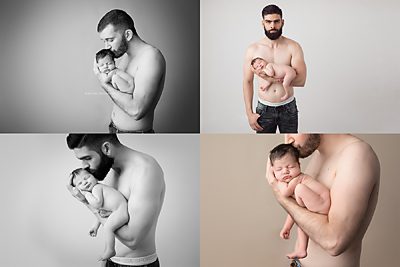 Avec papa en peau à peau (pose difficile, il faut un bébé très calme) (uniquement forfait essentiel et complet)